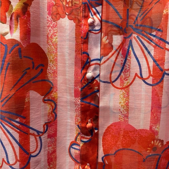 Vibrant Red Floral Sheer Blouse - Picture 3 of 7